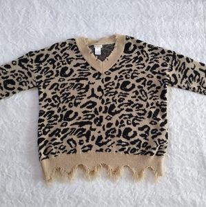 Main Strip Distressed Leopard Sweater